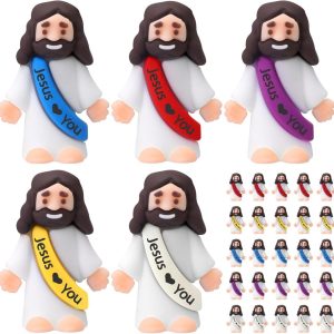 FIGURINE - MINI JESUS - JESUS LOVES YOU SASH - MultiColor