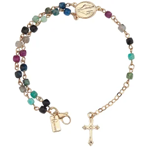 ROSARY BRACELET BEADED GEMSTONE With Cross - Multicolor #23390