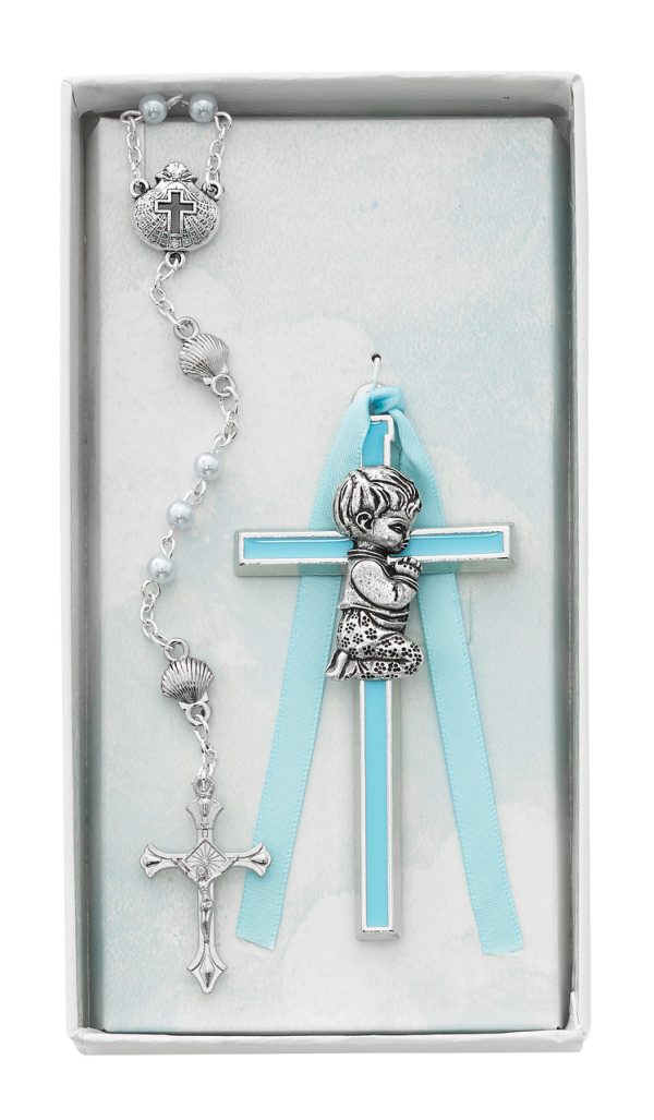 BABY CROSS AND ROSARY SET. BOY. No.BS52