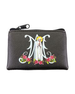 ROSARY POUCH - OUR LADY OF FATIMA Black Leatherette  #1647-B225