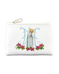 ROSARY POUCH - OUR LADY OF FATIMA White Leatherette  #1647-W225