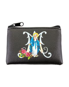 ROSARY POUCH - OUR LADY OF GRACE Black Leatherette  #1647-B202