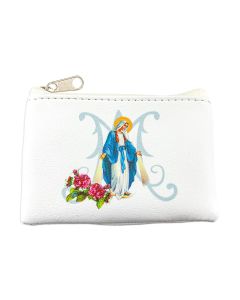 ROSARY POUCH - OUR LADY OF GRACE White Leatherette  #1647-W202