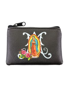 ROSARY POUCH - OUR LADY OF GUADALUPE Black Leatherette  #1647-B216