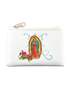 ROSARY POUCH - OUR LADY OF GUADALUPE White Leatherette  #1647-W216
