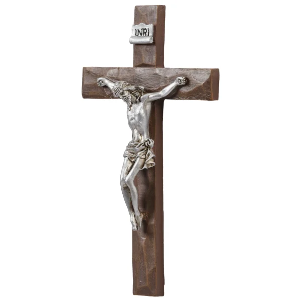 WALL CRUCIFIX WITH SILVER CORPUS - BEVELED WOOD #20303 - Image 4