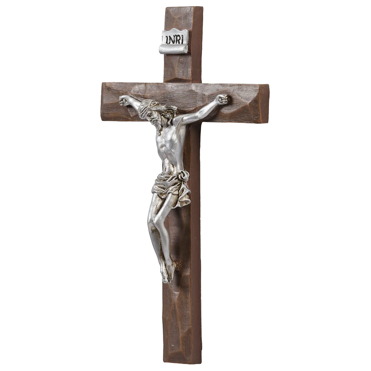 WALL CRUCIFIX WITH SILVER CORPUS - BEVELED WOOD #20303 - Image 4