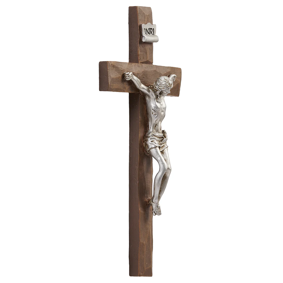 WALL CRUCIFIX WITH SILVER CORPUS - BEVELED WOOD #20303 - Image 3