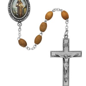 SAINT FRANCIS OLIVE WOOD ROSARY #R195DF