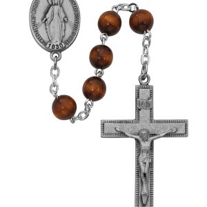 BROWN WOODEN ROSARY #R435F