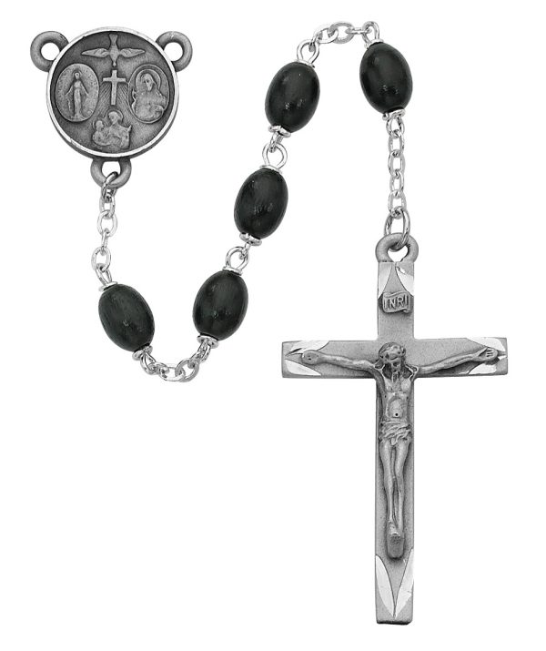 OVAL BLACK WOODEN ROSARY #137D-BKF